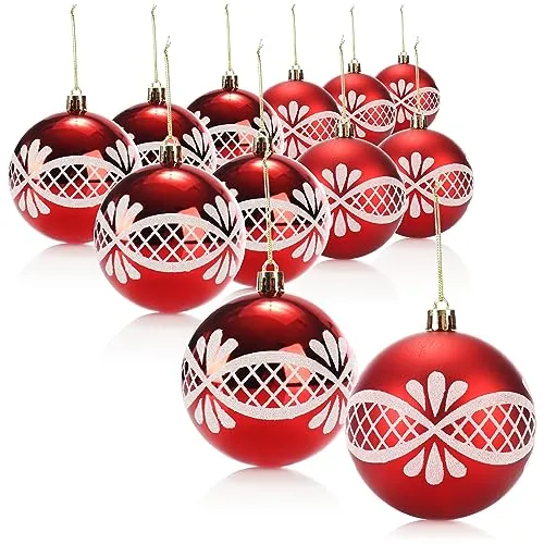 com-four® 12x Weihnachtskugeln, Christbaumkugeln bruchsicher aus Kunststoff für Weihnachten, Baumschmuck für den Christbaum mit Anhänger