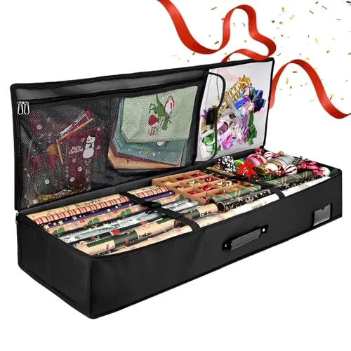 Geschenkpapier Aufbewahrung, GuKKK Groß Geschenkpapier Organizer 95 x 35 x 16 cm, Wasserdichtes 600D Oxford Gewebe Geschenkpapier Aufbewahrung Organizer, Aufbewahrung Geschenkpapierrollen mit Fächern