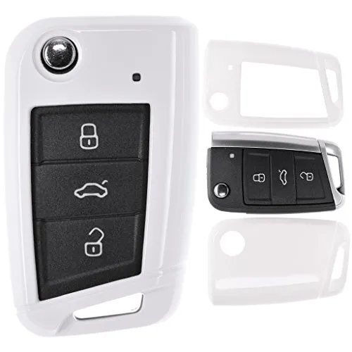 Klapp Schlüssel Cover Hülle für VW Golf 7 Polo Seat Leon Skoda Superb Octavia Farbe: Weiß