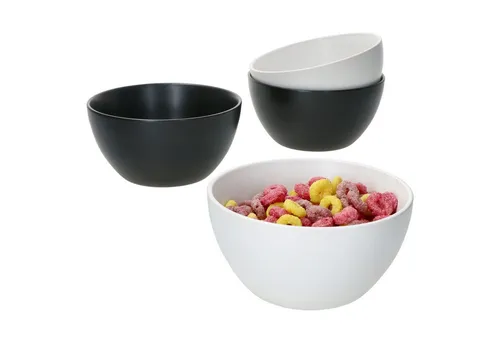 MamboCat Müslischale 4x Nero Bianco - 400ml Set für 4 Personen - Müslischalen Set aus Steingut in elegantem Schwarz-Weiß, ideal für Frühstück und Snacks. Mikrowellen- und spülmaschinengeeignet, perfekt kombinierbar für jeden Anlass.