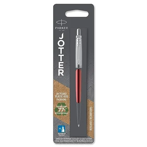 Parker Jotter Kugelschreiber , Kensington Red , Mittlere Spitze , Blaue Tinte
