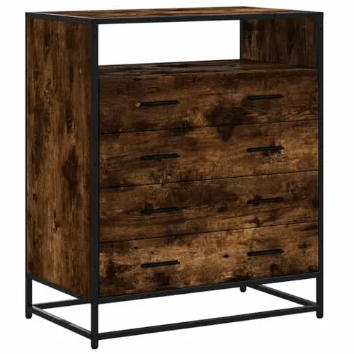 vidaXL Schubladenschrank Räuchereiche 70x41x83,5 cm - Kommoden & Sideboards – Stilvoller Schubladenschrank aus Holzwerkstoff mit 4 großzügigen Schubladen für optimalen Stauraum und industriellem Design.