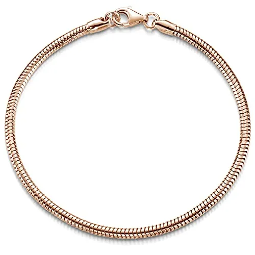 Materia Damen Armband Silber 925 - Rosé vergoldete Schlangenkette 3mm dick - Elegantes Damen Armband aus Rosé vergoldetem 925 Sterling Silber, 19,5 cm lang. Flexibles Design der Schlangenkette, ideal zum Kombinieren mit Beads.