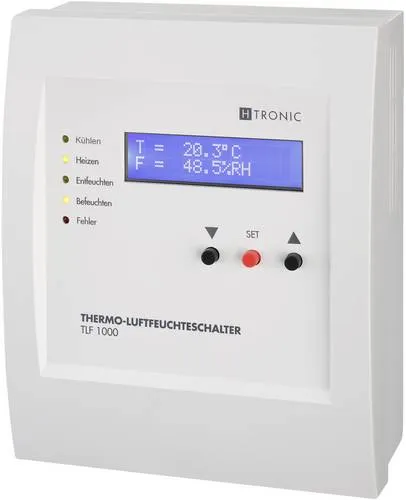 H-Tronic TLF 1000 Temperaturschalter - Intelligente Klimasteuerung - Thermostat-Zubehör für Heizlüfter, Klimaanlagen und Gewächshäuser, verhindert Schimmelbildung durch präzise Temperatur- und Luftfeuchtigkeitsregelung.