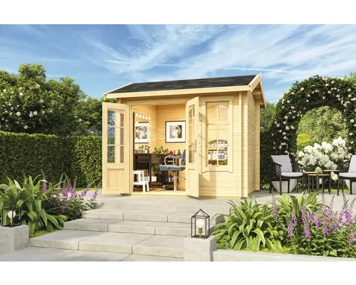 Gartenhaus Blockhaus ALEX MINI 250x200 cm - Modernes Gartenhaus aus 44 mm nordischer Fichte mit Fußboden, abschließbar und einfach zu montieren – ideal für Gartenliebhaber!