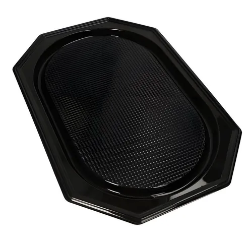 Servierplatten aus PET 54 cm x 35 cm schwarz - Ideal für Catering - Robuste Servierplatten aus schwarzem PET, perfekt für Buffets und Catering. Mit ihren großzügigen Abmessungen von 54 x 35 cm setzen sie Ihre Speisen perfekt in Szene. Für sicheren Transport kann der passende Deckel separat erworben werden.