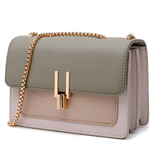 Umhängetasche Damen Leder Kette Schulterriemen Designer Handtaschen Color-Blocking Mode Tasche Schultertasche Crossbody Bag Abendtasche Grün