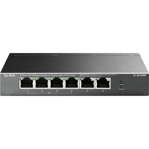 TP-Link Switch JetStream TL-SF1006P - 6-Port PoE+ Switch, 100 Mbit/s, ideal für IP-Telefone und Kameras mit 67W Leistungsbudget