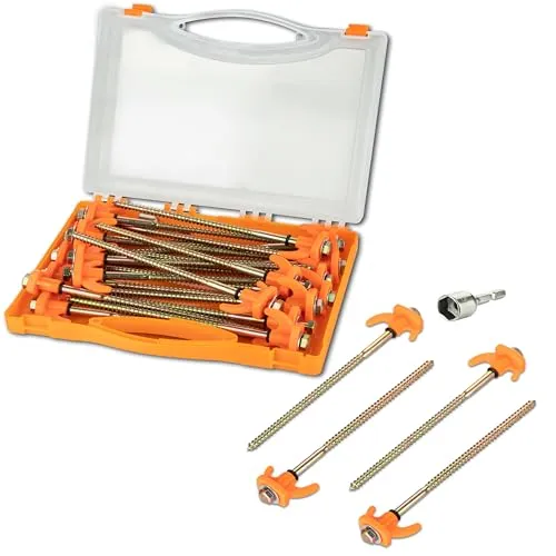 Stück Stahl Schraubhering 20 cm im Koffer - Hering Zelthering Spiralhering Harter oder weicher Boden Zeltnagel Zeltpflock Erdspieß Camping Zubehör Outdoor Set 20