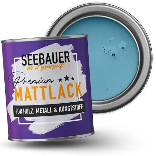 SEEBAUER DIY Mattlack Blau 750ml - Hochwertiger Hybrid-Lack für Möbel und mehr - Edelmatte Möbelfarbe mit modernster Hybrid-Technologie für Innen und Außen. Extrem robust und wasserabweisend, ideal für Holz, Metall und Kunststoff. Schnelltrocknend mit hohem Deckvermögen für perfekte Ergebnisse.