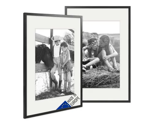 PHOTOLINI Bilderrahmen 2er Set Echtholz mit Passepartout, Made in EU, Acrylglas, mit Zubehör, (2er Set), für Portraits und Aufnahmen Ihrer schönsten Momente