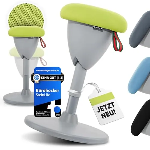 Steinlife Arbeitshocker Ergonomisch [TESTSIEGER] – Höhenverstellbarer Drehhocker für aktives Sitzen - Drehhocker für ergonomisches Sitzen, fördert aktive Haltung und stärkt die Muskulatur – ideal für Büro und Homeoffice.