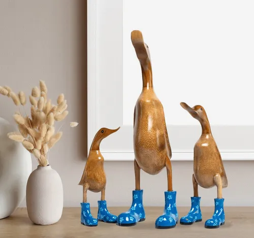 Rikmani Dekofigur Holzfigur Ente Stiefel in blau von Rikmani