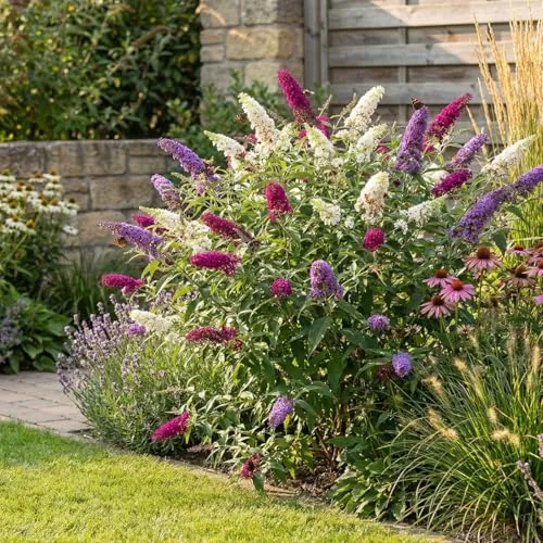 Bloomique – Buddleja Davidii Tricolor – Dreifarbige Blüten – Schmetterlingsstrauch – Gartenpflanzen – Winterhart – 30–40 cm hoch – Topfgröße 17 cm