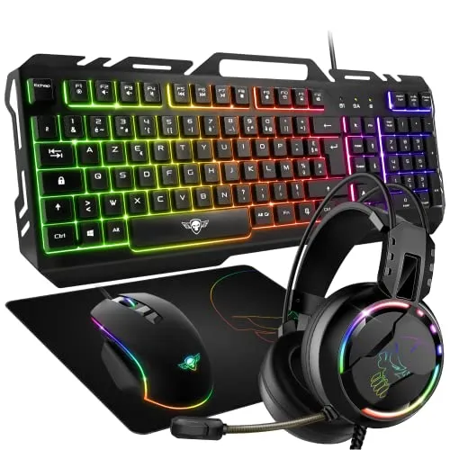 SPIRIT OF GAMER Pro-MKH5 Gaming 4-in-1 Set – Tastatur, Maus, Pad und Headset - Vielseitiges Gaming-Set mit RGB-Hintergrundbeleuchtung, Anti-Ghosting-Tastatur und präziser Maus (6400 DPI). Ideal für lange Gaming-Sessions und plattformübergreifend einsetzbar.