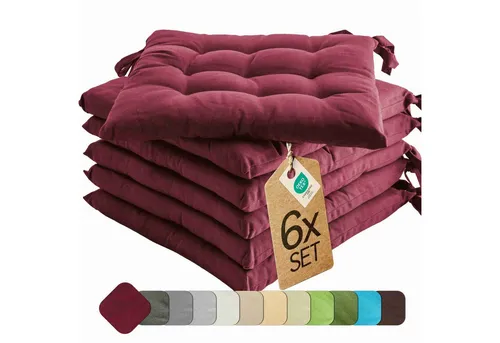 etérea 6er Set Sitzkissen Outdoor 40x40 mit Bändern in rot von etérea