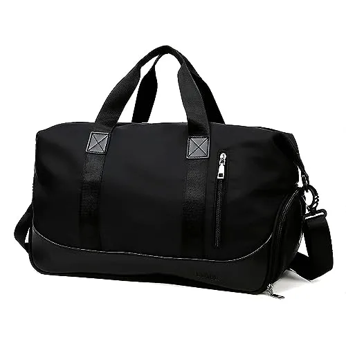 Sporttaschen Reisetasche für Damen Herren, Tasche für Sport Yoga Reisen, wasserdichte Trainingstasche mit Schuhfach/Nass-Trockenfach, Weekender Tasche Duffel Bags für Gym Wandern Urlaub (Schwarz)