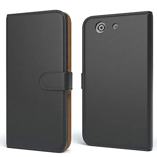 EAZY CASE Tasche für Sony Xperia Z3 Compact Schutzhülle mit Standfunktion Klapphülle im Bookstyle, Handytasche Handyhülle Flip Cover mit Magnetverschluss und Kartenfach, Kunstleder, Schwarz