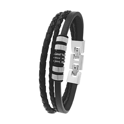 Tom Tailor Herrenarmband aus Edelstahl, Leder und Kautschuk, Bicolor, 20,5+1,5 cm