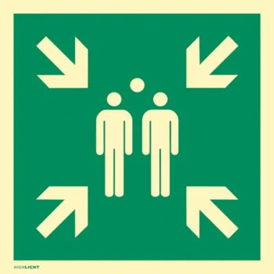 moedel Rettungsschild „Sammelstelle“ - langnachleuchtend - Hochwertiges Aluminium-Rettungsschild für Sammelstellen, B 300 x H 300 mm. Ideal für die Sicherheit in Notfällen, erfüllt höchste Standards und sorgt für Sichtbarkeit auch bei Dunkelheit.