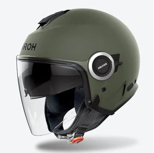 AIROH HELYOS COLOR MILITARY GREEN MATT L - Motorradhelm aus thermoplastischem HRT, ECE 2206 zertifiziert für maximale Sicherheit und Komfort auf der Straße.