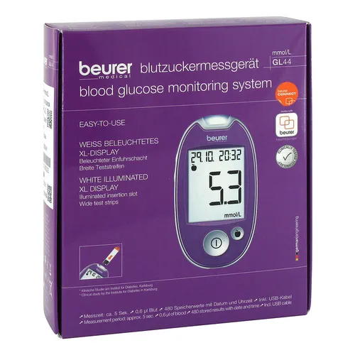 Produktbild Beurer Blutzuckermessgerät GL 44 mmol / l lila · 1 St · PZN 08600030