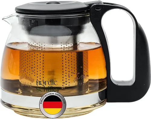 Nordic Schiller Teekanne Premium Glas 0.7 l - Teekanne aus hitzebeständigem Glas mit herausnehmbarem Edelstahlsieb für perfekte Teezubereitung und ergonomischem Griff für einfachen Gebrauch.