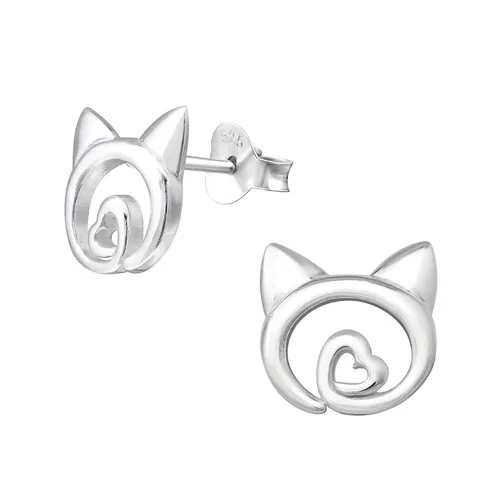 Katzen Ohrringe 925 Silber - Kinder Mädchen Damen Katze Ohrstecker Cat Schmuck