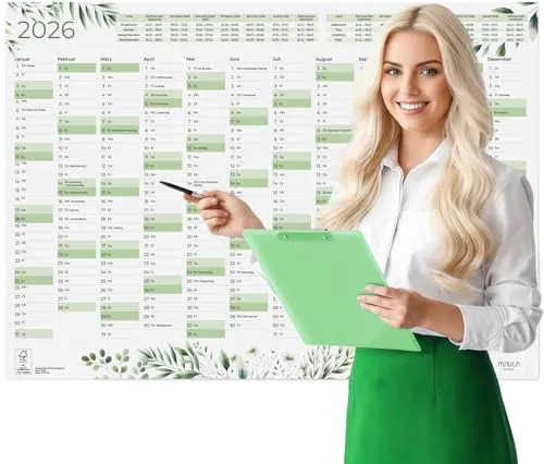 Jahreskalender 2026 Wandkalender A1 gefaltet – XXL Großer Wandkalender 2026 als Poster für Büro, Schule & Zuhause – Praktischer Jahresplaner 2026 für Termine (greenery, A1)