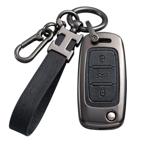 Autoschlüssel Hülle kompatibel mit VW Volkswagen Zinklegierung Autoschlüssel Schutzhülle für Tiguan Passat Golf 4 5 6 Polo Beetle Jetta Touran EOS Scirocco mit Schlüsselanhänger (Schwarzer)