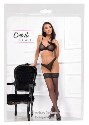 Cottelli Legwear Damen Halterlose Strümpfe, Schwarz, 4