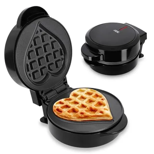 ADE Mini Waffeleisen Herzform - Kompaktes Waffeleisen für herzförmige belgische Waffeln – ideal für Singles und besondere Anlässe. Mit hochwertiger Antihaftbeschichtung für müheloses Backen und einfache Reinigung.