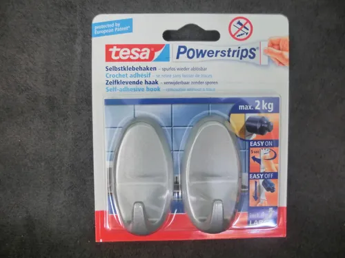 1x tesa POWERSTRIPS Pack mit 2 Stück Selbst-Klebehaken max. 2,0kg Nr. 58063 (WS)