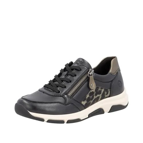 Remonte Sneaker Lederimitat - Stylische Sneaker in Schwarz Gold aus hochwertigem Lederimitat, ideal für Freizeitaktivitäten. Mit bequemer Schnürung und 4 cm Blockabsatz für optimalen Tragekomfort.