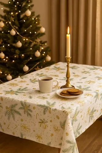 texpot Weihnachtsdecke 140 x 240 cm Geschenke Weihnachten abwaschbar Wachstuch Tischdecke