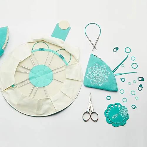 KNITPRO Mindful-Set EXLORE: Lace-Rundstricknadel-Set 25 cm - Hochwertiges Stricknadeln-Set aus Edelstahl mit 8 Nadeln, Zubehör und schönem Etui, ideal für kreative Strickerinnen und perfekten Komfort.