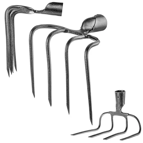 KADAX Dunghacke mit 4 Zinken, 21.5 x 20 cm, Gartenhacke aus Hochwertigem Stahl, Kartoffelhacke für die Bodenbearbeitung, Gartenwerkzeug ohne Stiel