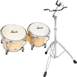 XDrum Bongos Pro Natur Set inkl. Ständer - Hochwertige Percussion-Bongos mit Naturfellen und professionellem Stimmsystem, inklusive verchromtem Ständer – ideal für Musiker, die Wert auf Klang und Qualität legen.