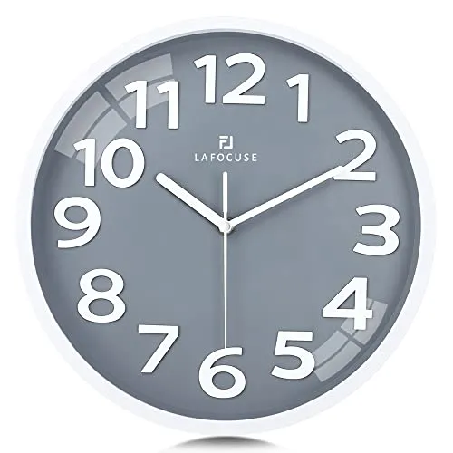 Lafocuse 3D Ziffern Lautlos Wanduhr Grau, Modern Wanduhr 30cm Leicht zu Lesen, Ohne Ticken Geräuschlos Deko für Küche Wohnzimmer Schlafzimmer Büro