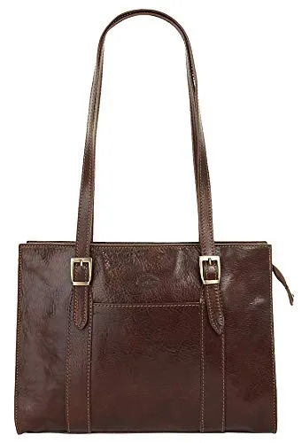 Henkeltasche PIKÉ - Edle Damen Handtasche aus Leder - Handtaschen, echt Leder, Made in Italy - Hochwertige, glänzende Leder Damen Handtasche mit zweigeteiltem Hauptfach und praktischem Reißverschluss, ideal für stilbewusste Frauen.