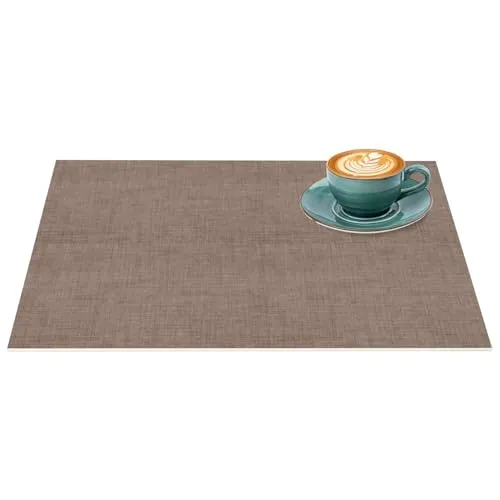 Platzset Tischset abwaschbar PVC Platzdeckchen rutschfest Tischuntersetzer Hitzebeständig Esstisch waschbar für drinnen & draußen Braun Leinenoptik Uni 30x45cm