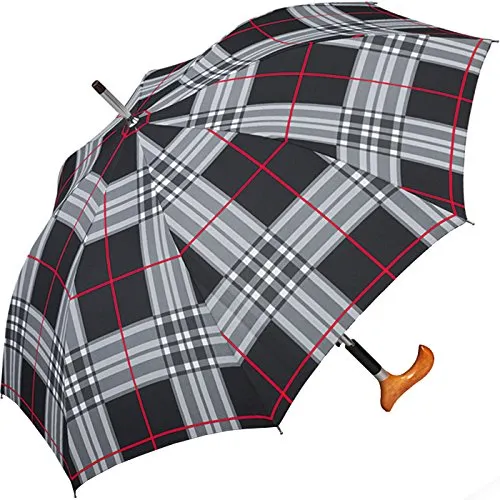 Happy Rain Stützschirm Fritzgriff Checks Black - Windfester Stockschirm mit Automatik, leicht und stabil, ideal für jede Wetterlage – perfekt für den Alltag.