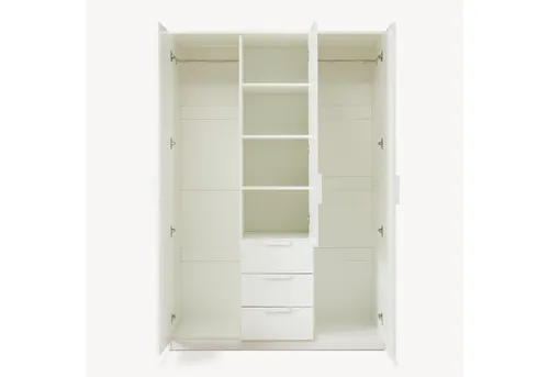 en.casa Kleiderschrank »Eiselfing« 3 Türen, 4 Fächer, 3 Schubladen 176x120x52 cm Weiß