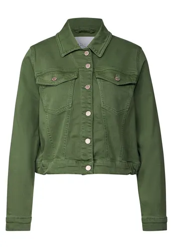 Street One Studio Damen F212641 Jeans, Green Wash, 44 - Funktionsjacke aus Baumwollmix mit Stretchanteil, ideal für Komfort und Bewegungsfreiheit, ausgestattet mit Hemdkragen und Brusttaschen.