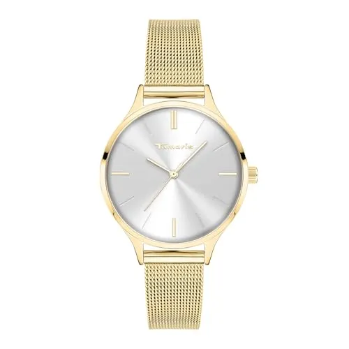 Tamaris Damenuhr - Elegante Armbanduhr mit schmalem Meshband in Gold - Die stilvolle Tamaris Damenuhr vereint modernes Design mit Funktionalität. Das hochwertige Metallgehäuse und das kratzunempfindliche Glas machen sie zum idealen Begleiter für jeden Anlass.
