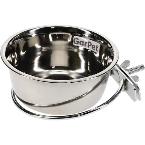 Edelstahlnapf zum Einhängen Schraub oder Hakenbefestigung Vogel Nager Hunde Napf (0,30 L mit Schraubenhalterung)