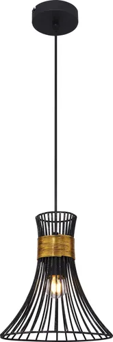 Elegante Pendelleuchte PURRA - Kegel-Förmig in Gold-Schwarz - Lampen - Kegelförmige Hängeleuchte aus schwarzem und goldfarbenem Metall, individuell mit E27 Leuchtmittel wählbar, ideal für stilvolle Wohnräume.