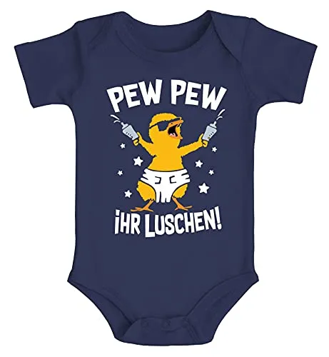 MoonWorks® Baby Body mit Spruch lustig Küken Pew Pew ihr Luschen Bio-Baumwolle Jungen & Mädchen navy 6-12 Monate
