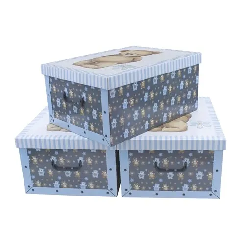 Spetebo 3er Set Aufbewahrungsbox mit Deckel je 51 x 37 cm - Teddy Bär - Stapelbox aus Pappe mit Griffen 45 Liter - Organizer Storage Box Allzweck Spielzeug Kiste Geschenk Karton stapelbar
