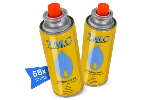 ZMC Gaskartusche Butan Gas Kartusche 227g Butangas Bajonett-Anschluss Gaskartusche, Zubehör für Gaskocher Campingkocher Brenner Gasheizung Gasbrenner, 56 St., MSF-1a Gaskartuschen Campinggas Bunsenbrenner Campingkocher